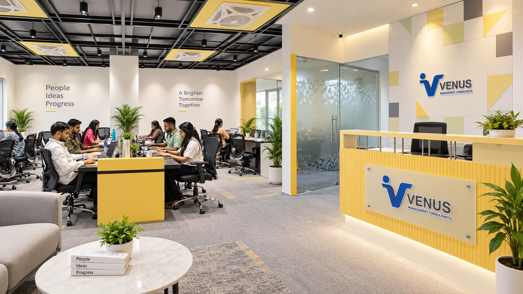 Bright contemporary office with collaborative work areas